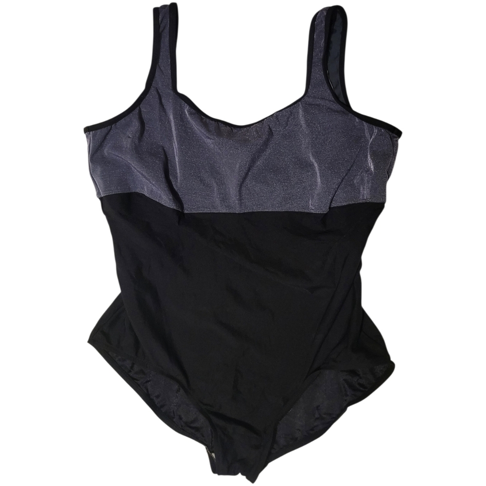 Beach Cabana One Piece Swimsuit Black & Silver Womens 3X